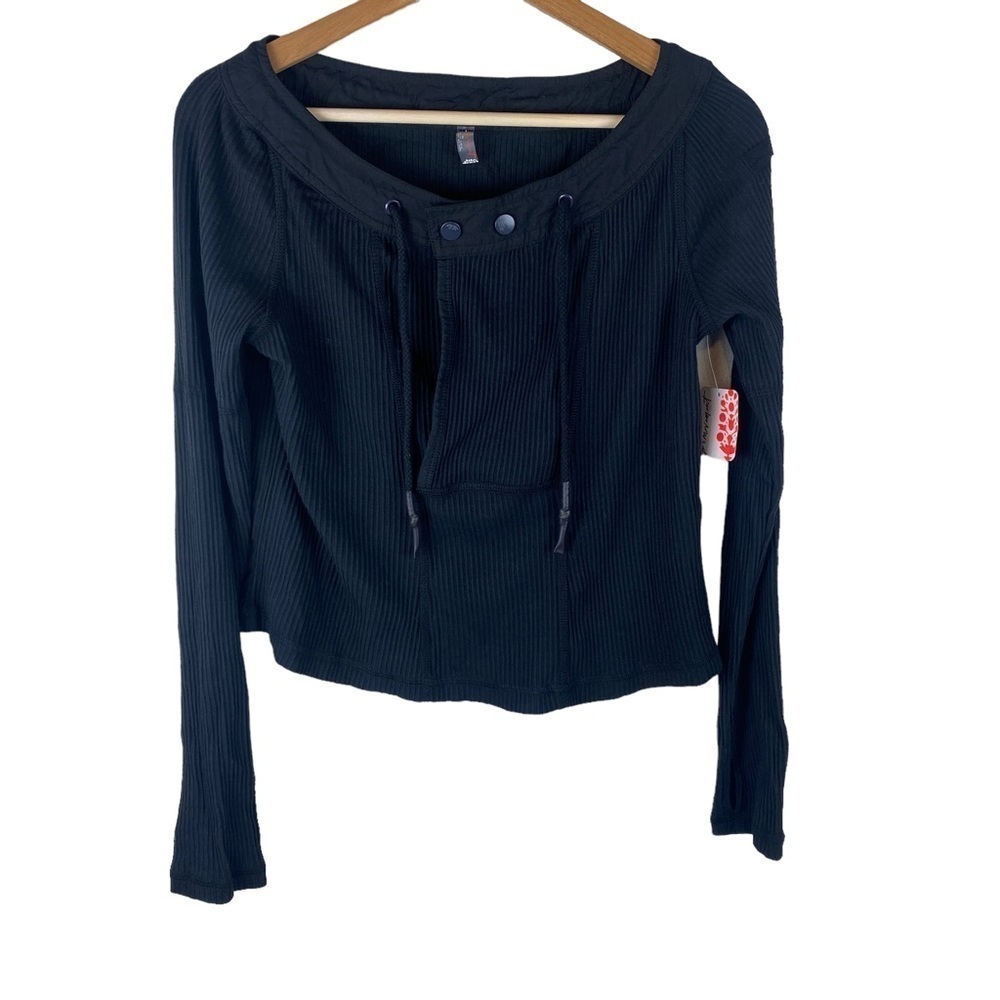 Free People Movement Ribbed Drawstring Neck Knit Top
